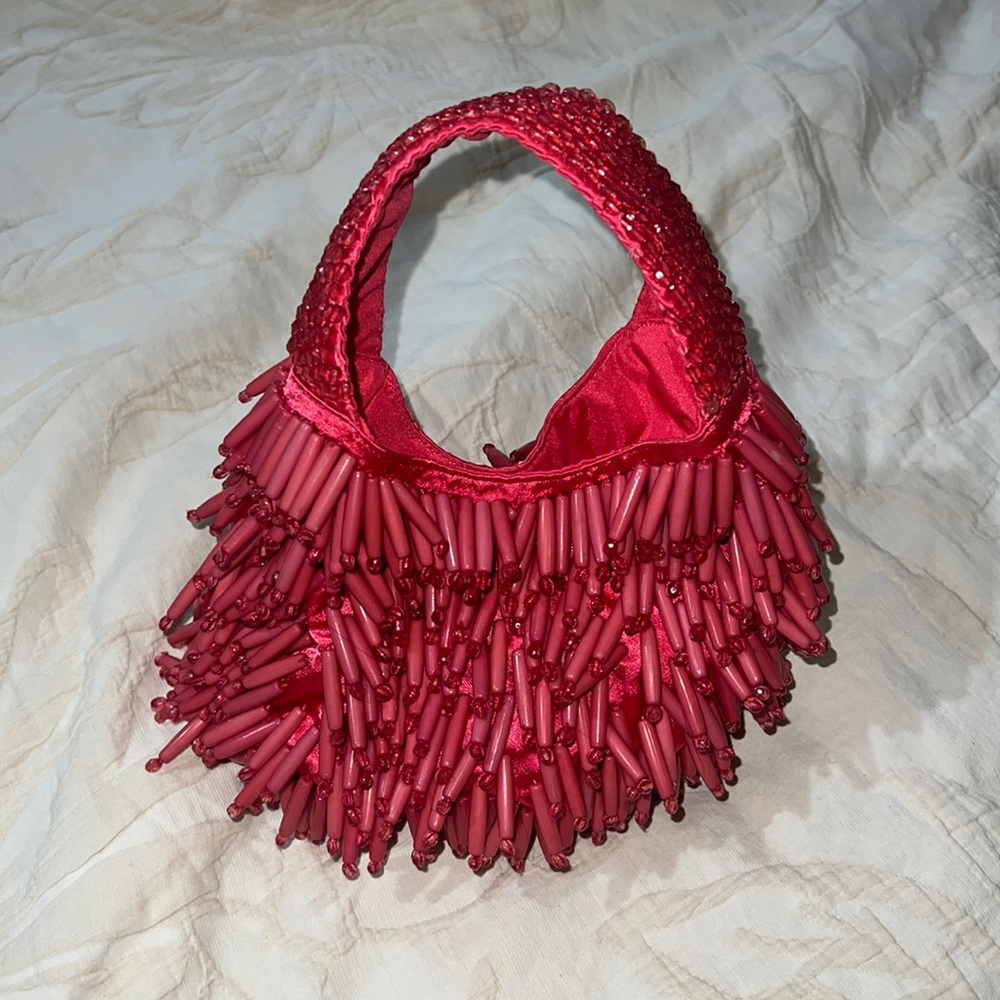Mini handmade pink beaded bag